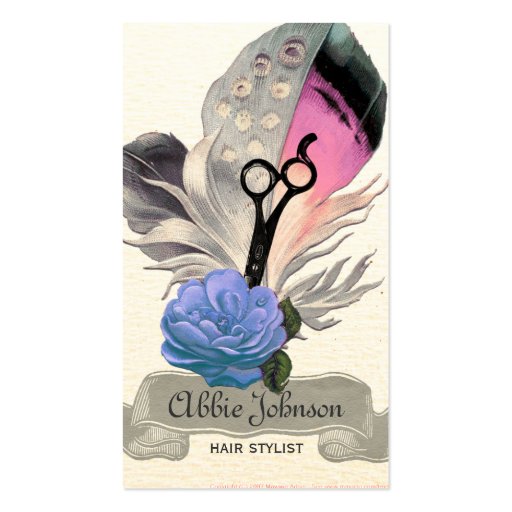 vintage feather hairstylist hair stylist floral business card templates (front side)