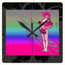 Vintage Figure Pink Retro clock - choose shape wall clocks