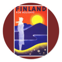 Vintage Finland Travel Poster Design Round Stickers
