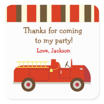 Vintage Fire truck Birthday Favor Sticker label