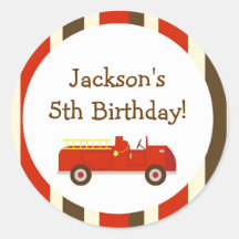 Vintage Fire truck Birthday Favor Sticker label