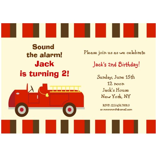 Vintage Fire Truck Birthday Party Invitations