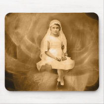 Vintage First Communion Girl, Dress, Veil, Rose mousepads