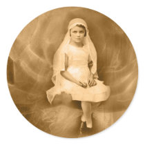Vintage First Communion Girl, Dress, Veil, Rose stickers