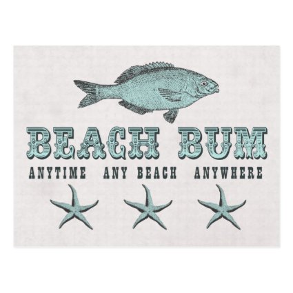 Vintage Fish and Star Fish Beach Bum Postcard