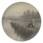 Vintage Fishing Art Dinner Plates