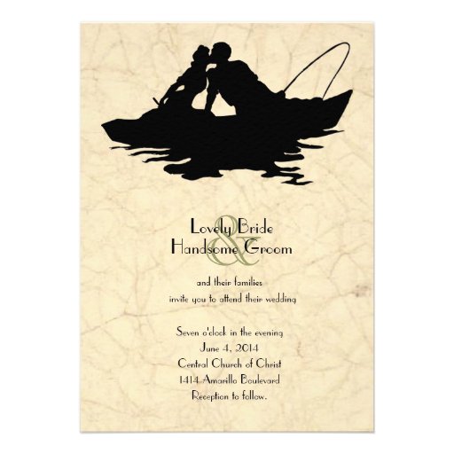Vintage Fishing Lovers Boat Wedding Invitation