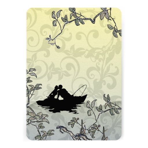 Vintage Fishing Lovers Tree Blue Yellow Wedding Invitations