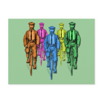 Vintage Five Fellas on Bikes Illustration postcards by BicycleFun Vintage Five Fellas on Bikes Illustration postcards