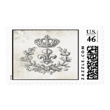 Vintage Fleur de Lis and Crown-postage stamp