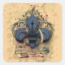 Vintage fleur-de-lis  blue metal grunge effects stickers