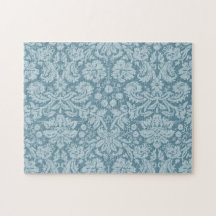 Vintage floral art nouveau blue green pattern jigsaw puzzles