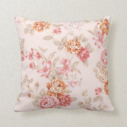Vintage floral beige peach pink red shabby chic throw pillow