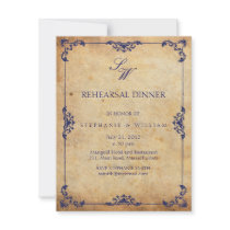 Vintage Floral Blue Monogram Rehearsal Dinner Card Custom Announcements