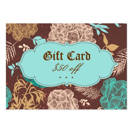 Vintage Floral Blue Teal Brown Gift Card Business Card Template