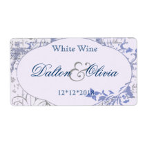 Vintage Floral Blue Wedding Wine Label