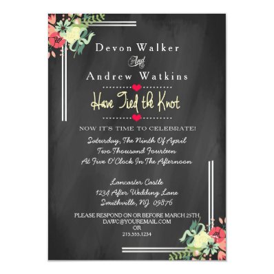 Vintage Floral Chalkboard Post Wedding Invite Announcement