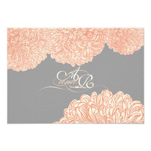 Vintage Floral Chrysanthemum Gray and Peach Invitations