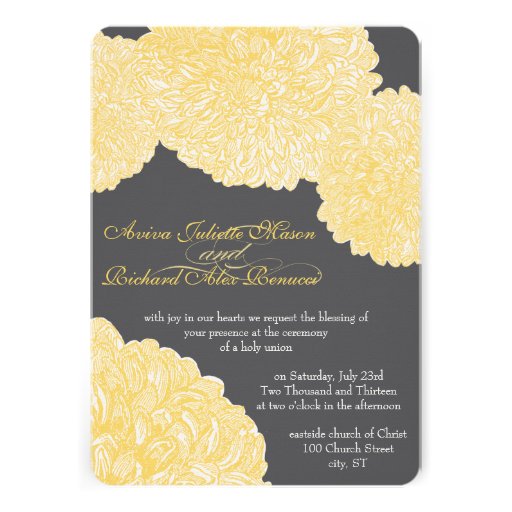 Vintage Floral Chrysanthemum Gray and Yellow Custom Announcements