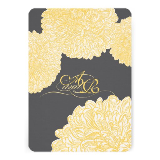 Vintage Floral Chrysanthemum Gray and Yellow Custom Announcements