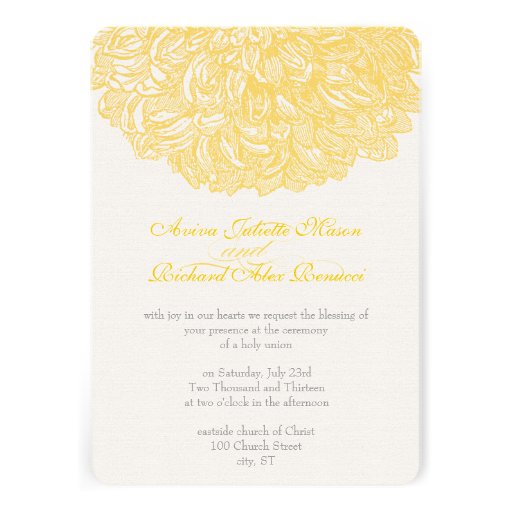 Vintage Floral Chrysanthemum Gray and Yellow Invite