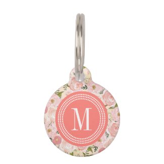 Vintage Floral Coral Peach Girly Flowers Pet Nametags