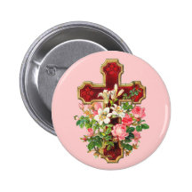 Vintage Floral Cross Button