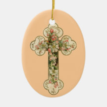 Vintage Floral Cross Christmas Tree Ornament