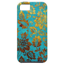 Vintage floral damask iphone case aqua blue gold iPhone 5 cases