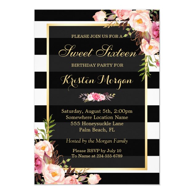 Vintage Floral Decor for Sweet Sixteen Party Card (front side)