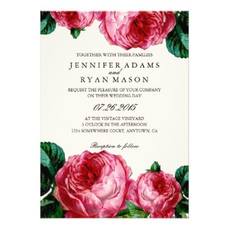 Vintage Pink Rose Wedding Invitations