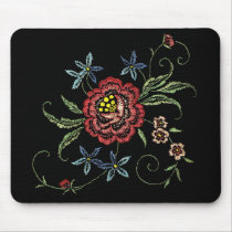 Vintage Floral Embroidery on Velvet Mousepad