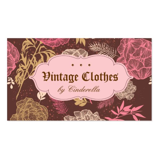 Vintage Floral Fashion Clothing Pink Brown Cream Business Cards (front side)
