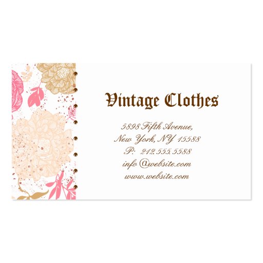 Vintage Floral Fashion Clothing Pink White Cream Business Card Template (back side)