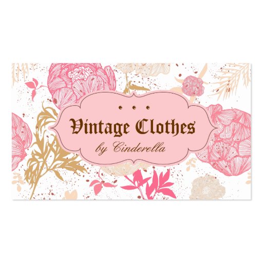 Vintage Floral Fashion Clothing Pink White Cream Business Card Template