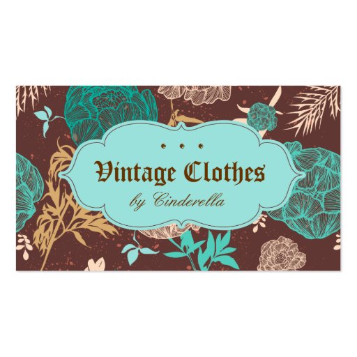 Vintage Floral Fashion Clothing Teal Blue Brown Business Card Template
