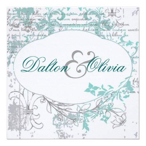 Vintage Floral Fleur De Lis Teal Wedding Custom Invitations