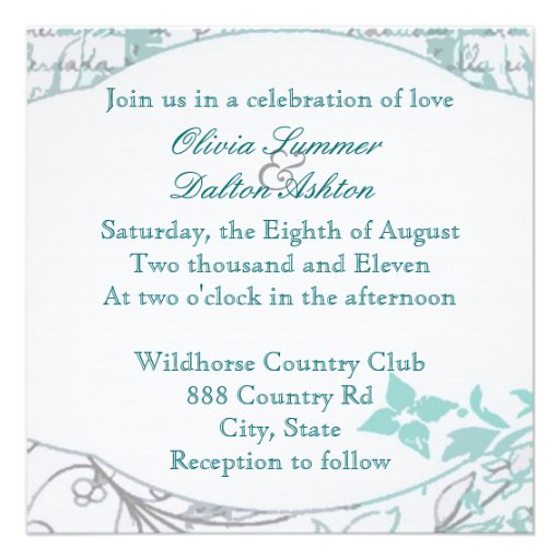 Vintage Floral Fleur De Lis Teal Wedding Custom Invitations