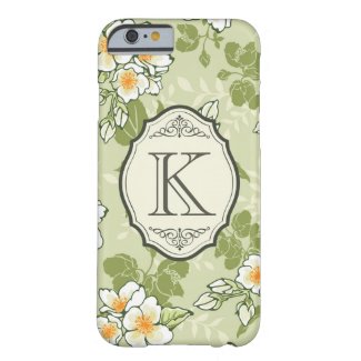 Vintage Floral Flowers with Antique Frame Monogram Barely There iPhone 6 Case
