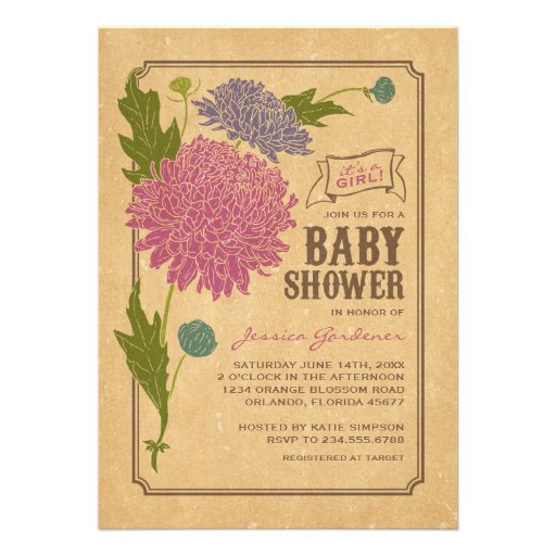 Vintage Floral Garden Party Baby Shower Invite