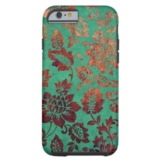 Vintage floral green and rust orange iphone 6 case