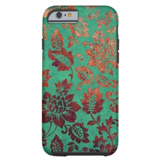 Vintage floral green and rust orange iphone 6 case