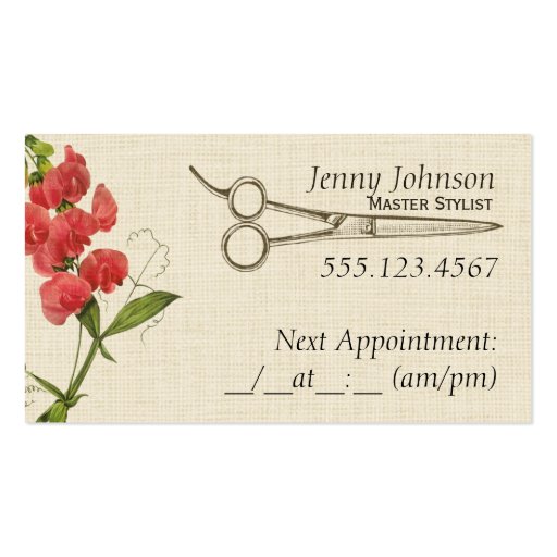 Vintage Floral Hair Stylist Shears Scissors Business Card Template (back side)