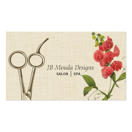 Vintage Floral Hair Stylist Shears Scissors Business Card Template (front side)