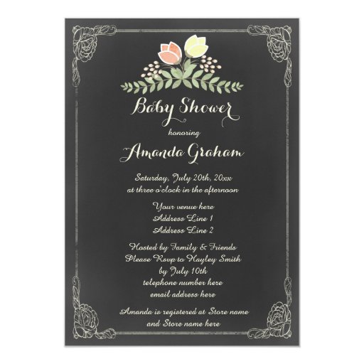 Vintage Floral Laurels Chalkboard Baby Shower Card