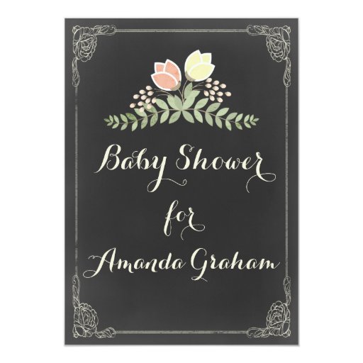Vintage Floral Laurels Chalkboard Baby Shower Card