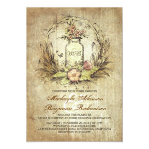 Vintage floral mason jar rustic wedding invitation 5