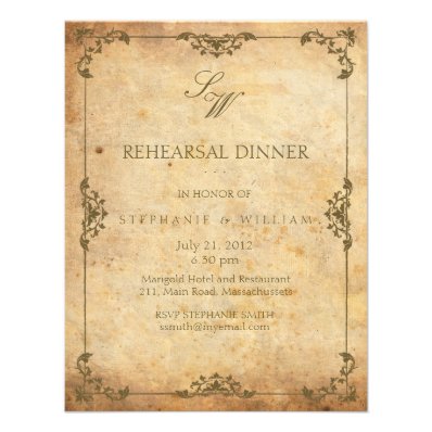 Vintage Floral Monogram Rehearsal Dinner Card Custom Announcements