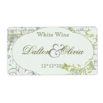 Vintage Floral Olive Wedding Wine Label