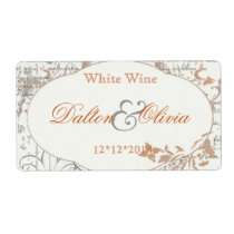 Vintage Floral Orange Wedding Wine Label
